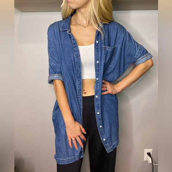 Guess Longline Button Down Denim Tunic. - Picture 3 of 8